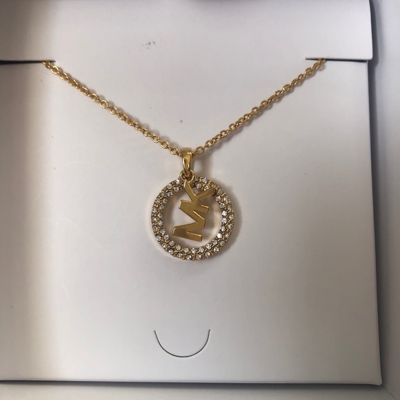 NWT Michael Kors Logo Pave Circle Crystal Necklace - Picture 2 of 5